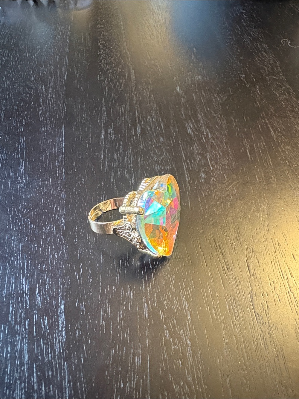 Iridescent Heart Prism Ring - Multicolor Crystal View 2